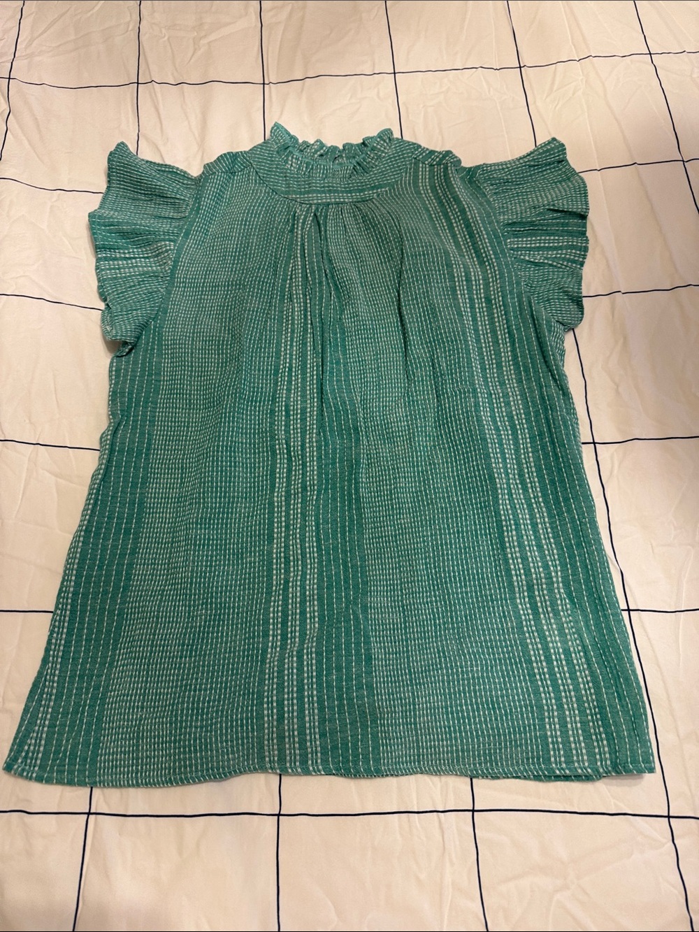 THML Teal Green Ruffled Mock-Neck Blouse